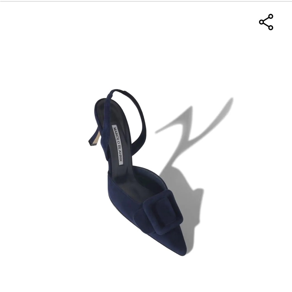 Manolo Blahnik Dark Blue Suede Slingback Heels - Picture 2 of 11